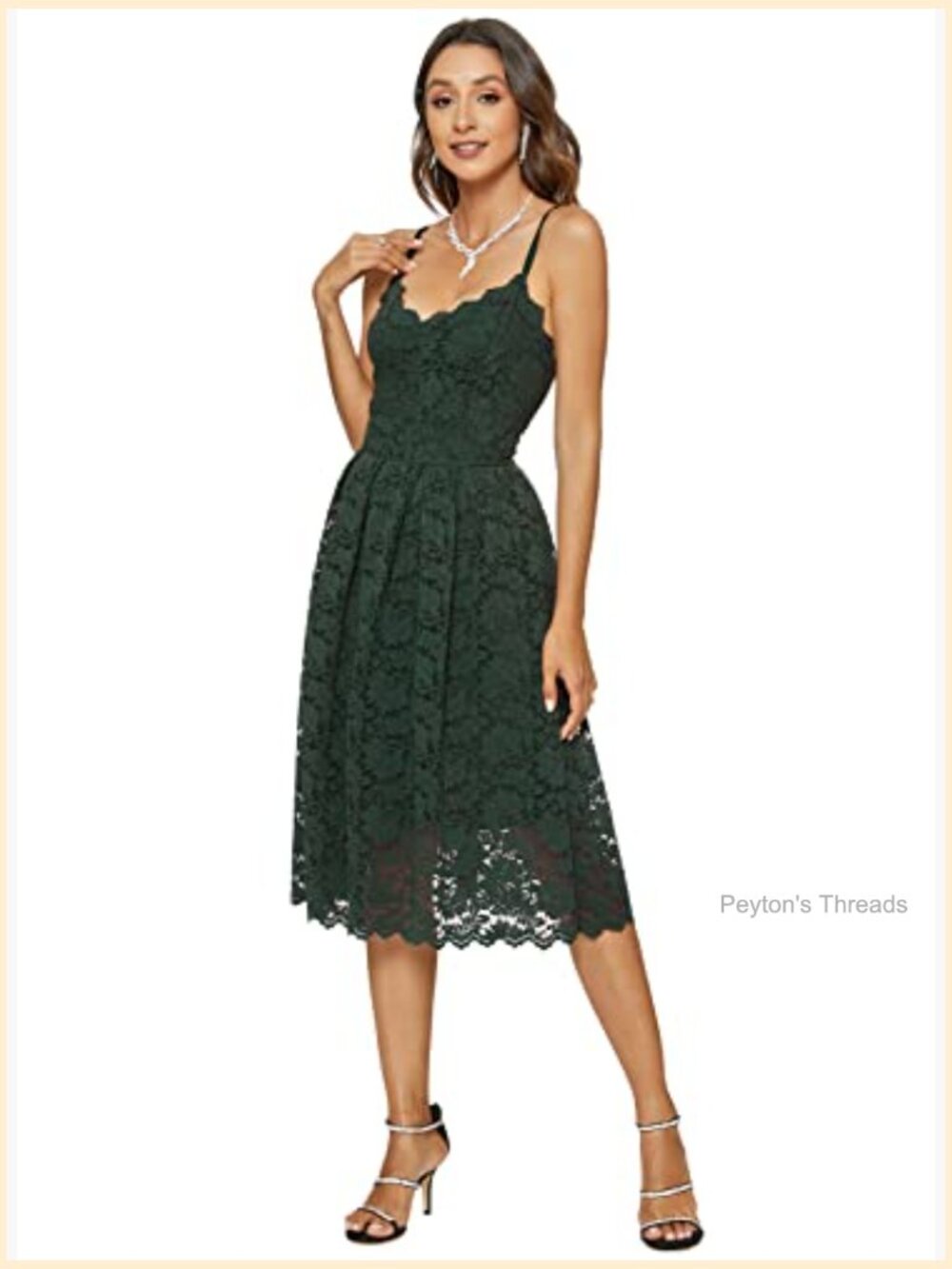 Lace Floral Spaghetti Strap V Neck Sexy Cocktail Party Swing Dress - Picture 2 of 7
